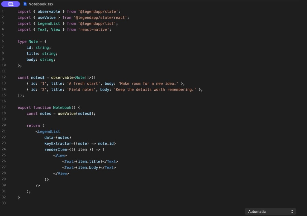Legend Code window